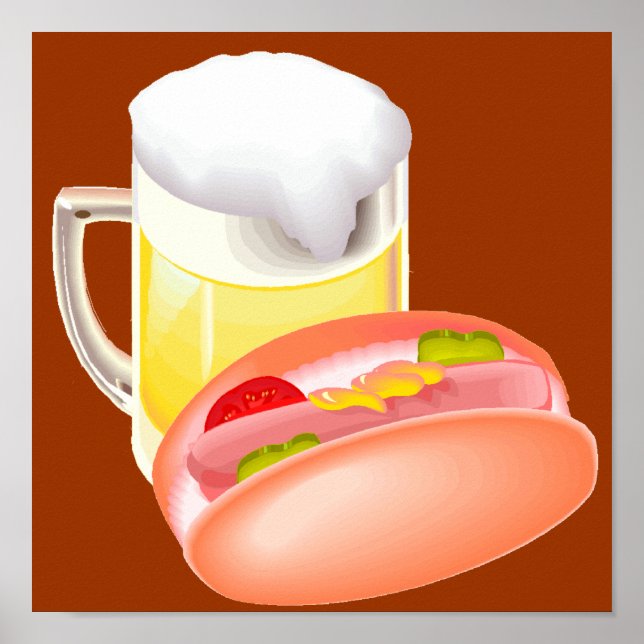Hot Dog auf einem Bun und Bier mit allen Fixes Poster (Vorne)