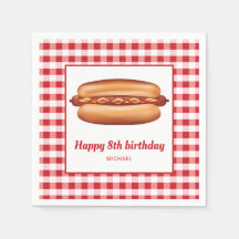 Hot Dog auf Red Gingham Pattern Happy Birthday