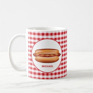 Hot Dog auf rotem Gingham mit individuellem Text Kaffeetasse