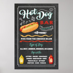 Hot-Dog-Bar-Menü-Party-Schild Poster