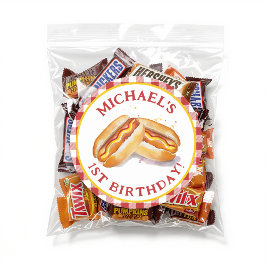 Hot Dog Birthday Round Sticker - Red Gingham Kids