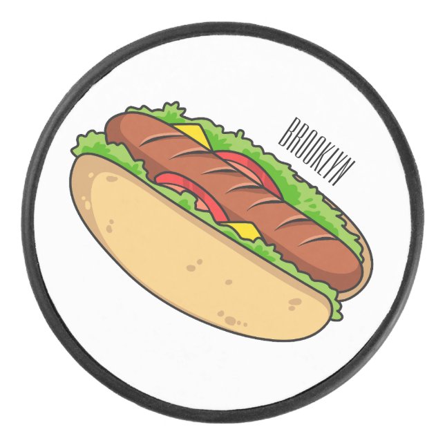 Hot Dog Cartoon Eishockey Puck (Vorderseite)