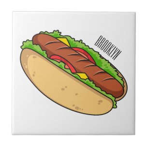 Hot Dog Cartoon Fliese