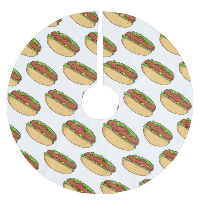 Hot Dog Cartoon Polyester Weihnachtsbaumdecke (Vorderseite)