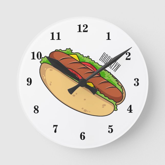 Hot Dog Cartoon Runde Wanduhr (Vorderseite)