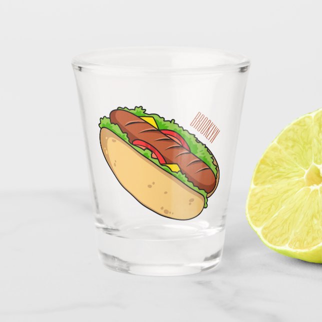 Hot Dog Cartoon Schnapsglas (Vorderseite)