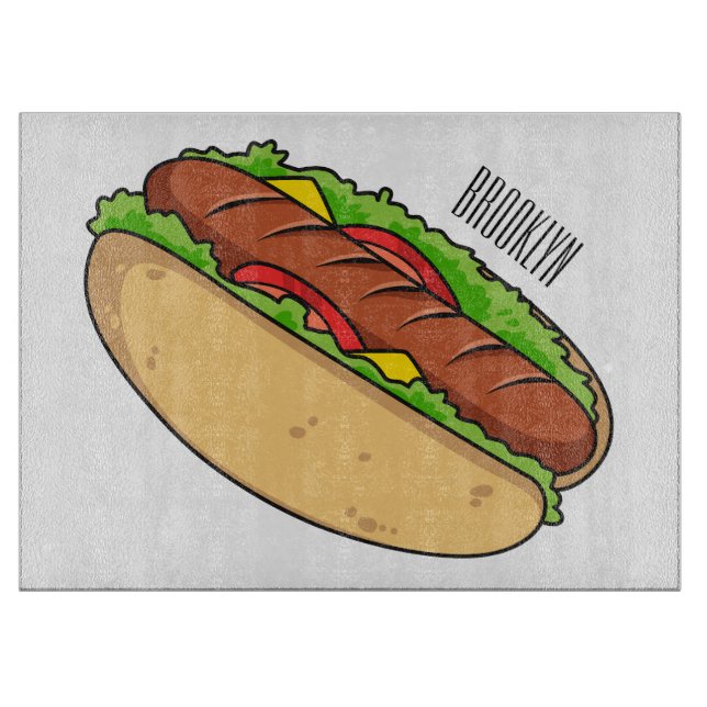 Hot Dog Cartoon Schneidebrett (Vorderseite)