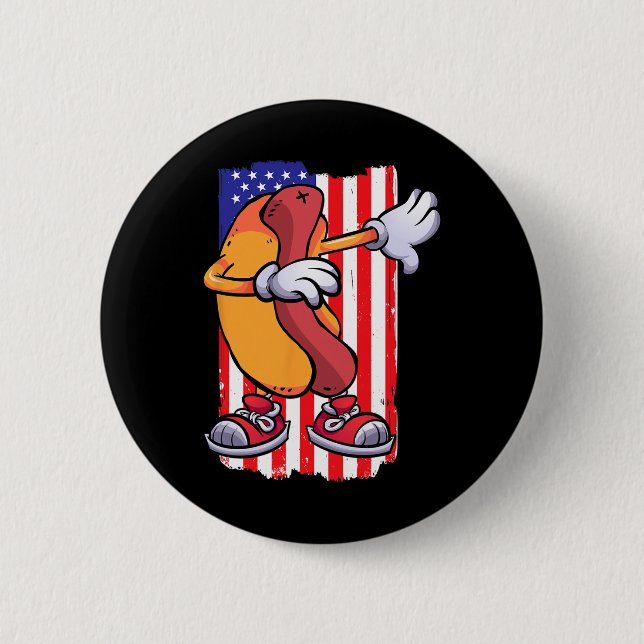Hot Dog Dancing Food Lover Flag 4. Juli T Button (Vorderseite)
