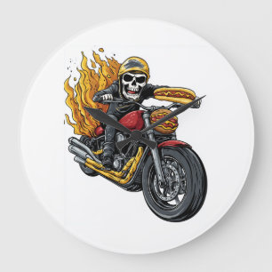 Hot Dog Fahrer � Lustiger Biker-Totenkopf Große Wanduhr