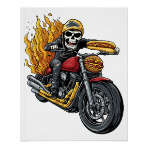 Hot Dog Fahrer � Lustiger Biker-Totenkopf Poster