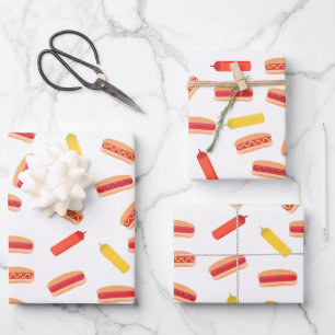 Hot Dog Fast Food GRILLEN Muster Geschenkpapier Set