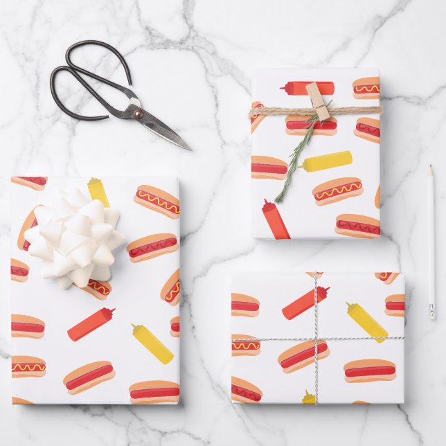 Hot Dog Fast Food GRILLEN Muster Geschenkpapier Set (Vorderseite)
