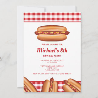 Hot Dog Fast Food Illustration Geburtstagsparty Einladung