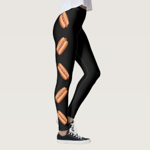Hot Dog Fast Food Illustrationen auf schwarz Leggings