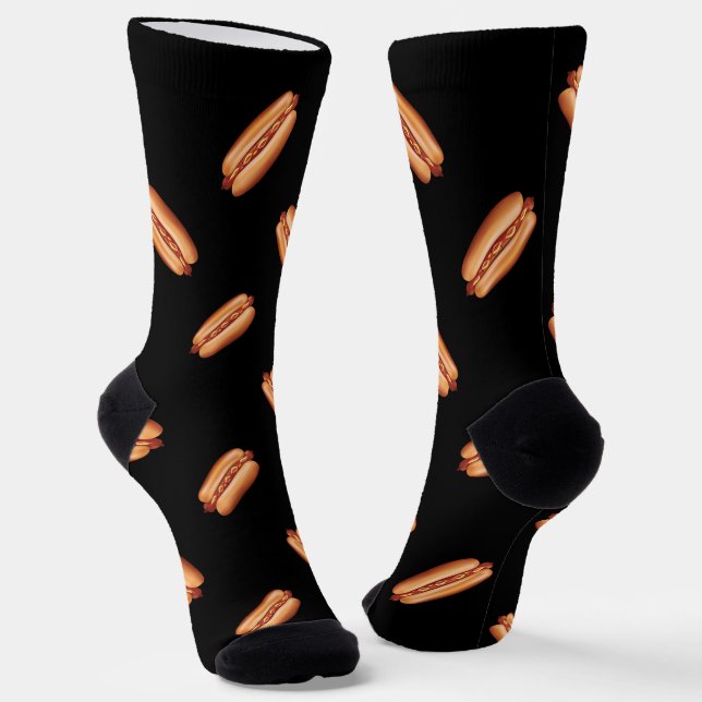 Hot Dog Fast Food Muster auf schwarzem Hintergrund Socken (Gewinkelt)