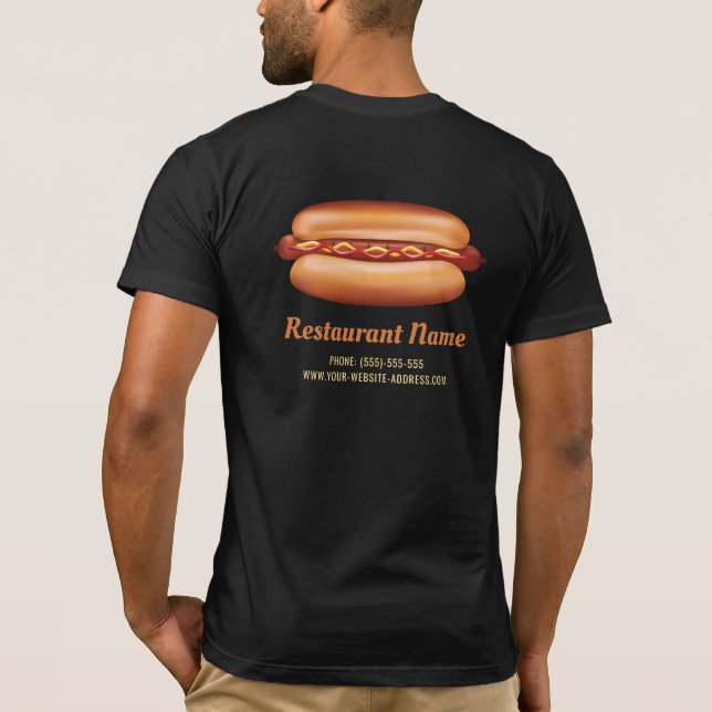 Hot Dog Fast Food Restaurant Custom Logo T-Shirt (Rückseite)