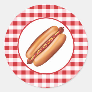 Hot Dog Fast Food Snack auf Red Gingham Runder Aufkleber
