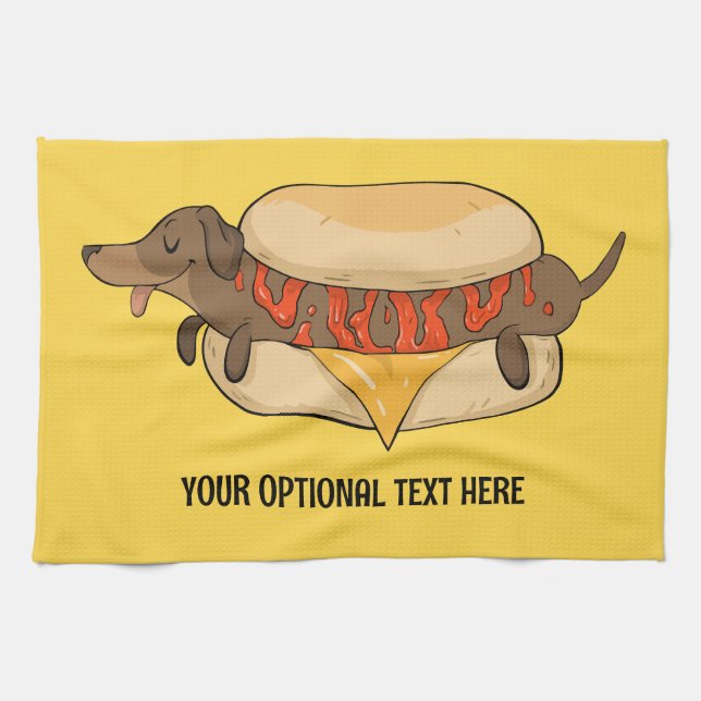 Hot Dog für benutzerdefinierten Text Geschirrtuch (Horizontal)