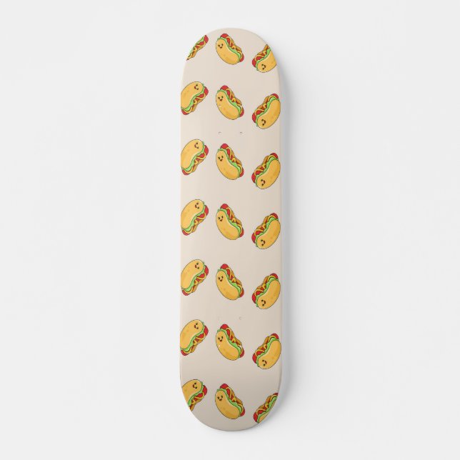 Hot Dog Futter-Charakter in Rosa Skateboard (Vorne)