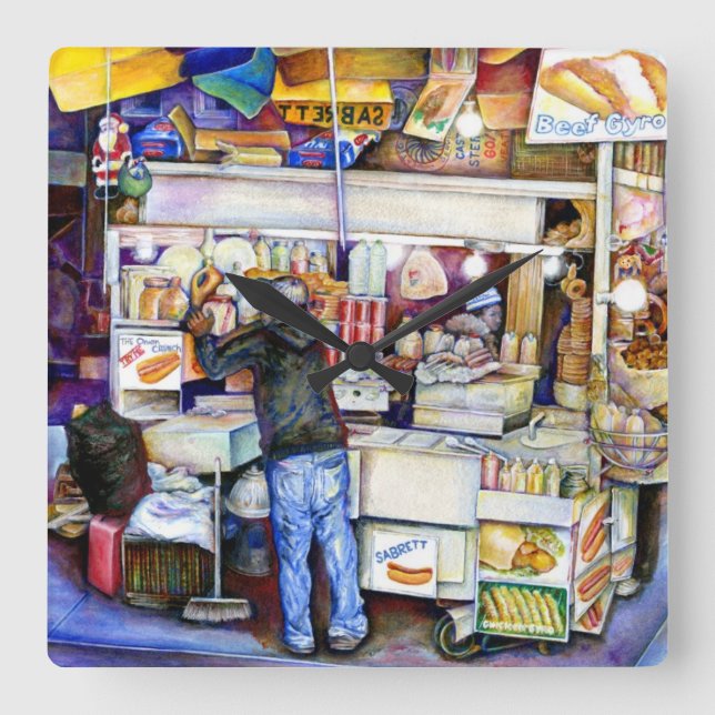 Hot Dog Gott, New York Quadratische Wanduhr (Vorderseite)