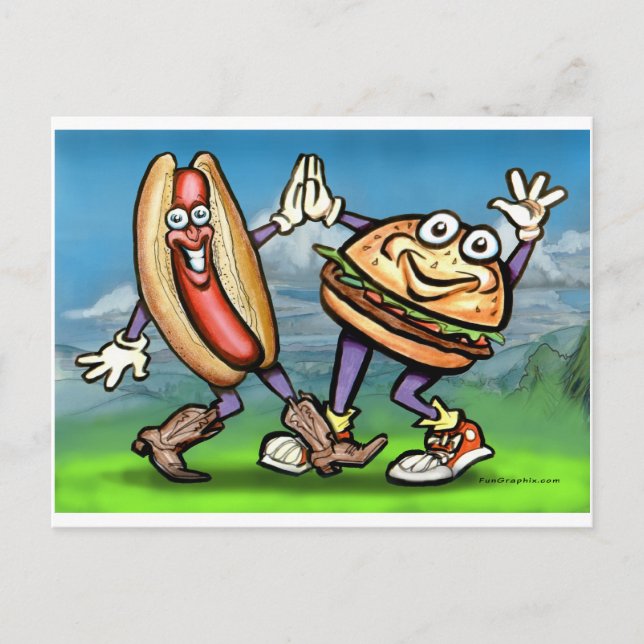 Hot Dog in Hamburger Postkarte (Vorderseite)