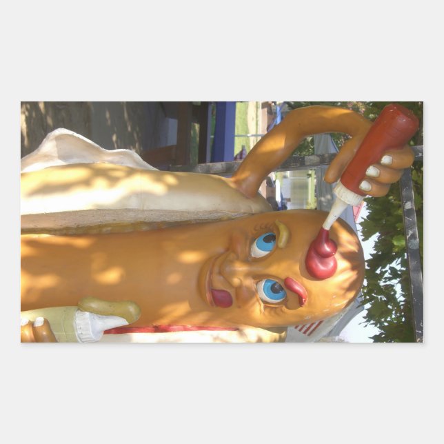Hot Dog Man Statue Rechteckiger Aufkleber (Vorderseite)