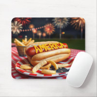 Hot Dog mit Amerika Text und Fireworks