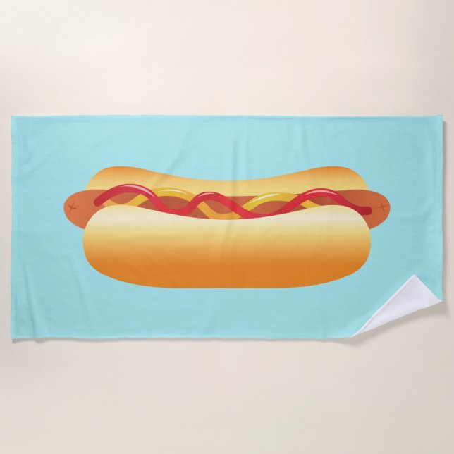 Hot Dog mit Ketchup und Senf Illustration Strandtuch (Vorderseite)