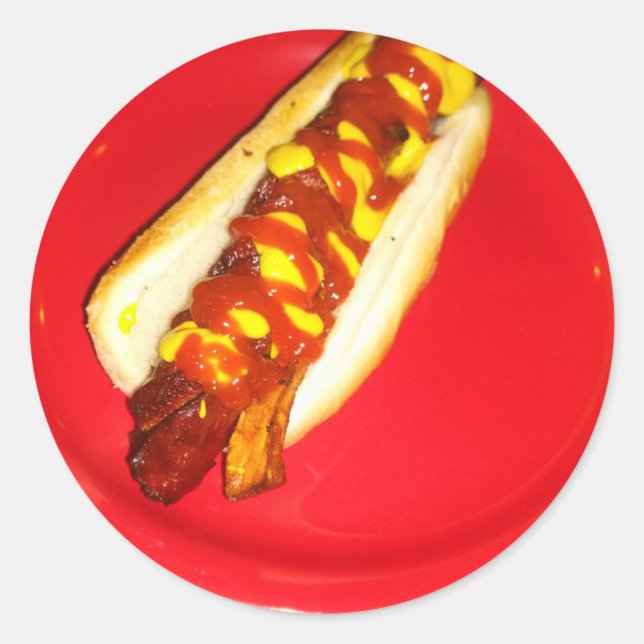 Hot Dog mit Ketchup und Senf Runder Aufkleber (Vorderseite)
