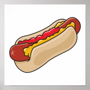 Hot Dog mit Ketschup und Senfgrafik Poster
