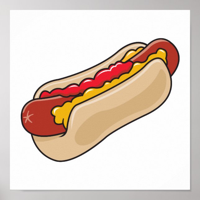 Hot Dog mit Ketschup und Senfgrafik Poster (Vorne)