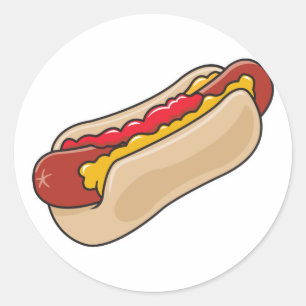 Hot Dog mit Ketschup und Senfgrafik Runder Aufkleber