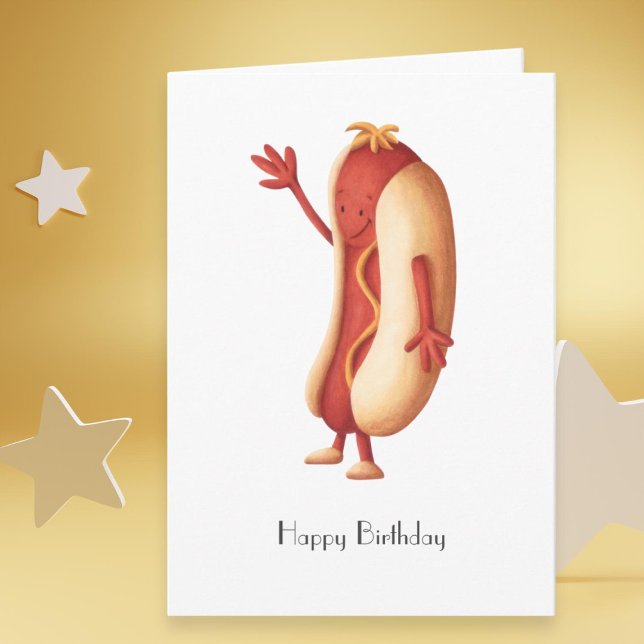 Hot Dog mit Mustard Happy Geburtstag Personalisier Karte (Von Creator hochgeladen)