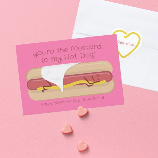 Hot Dog mit Senf Kids School Valentine's Day Card Dankeskarte (Von Creator hochgeladen)