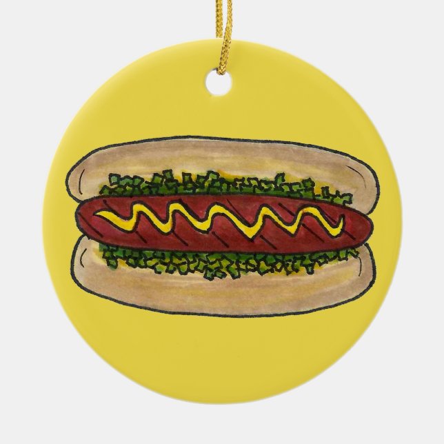 Hot Dog mit Senf und Lockout Hotdog Keramik Ornament (Vorne)