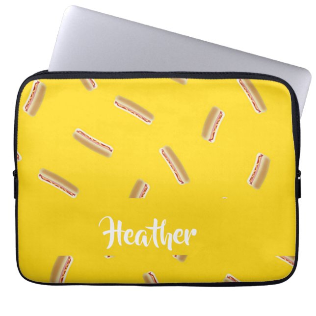 Hot Dog Muster in Gelb Laptopschutzhülle (Vorderseite)