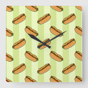 Hot Dog Muster Quadratische Wanduhr