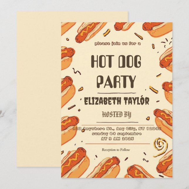 Hot Dog Party Invitation – Fun Food Celebration Einladung (Vorne/Hinten)
