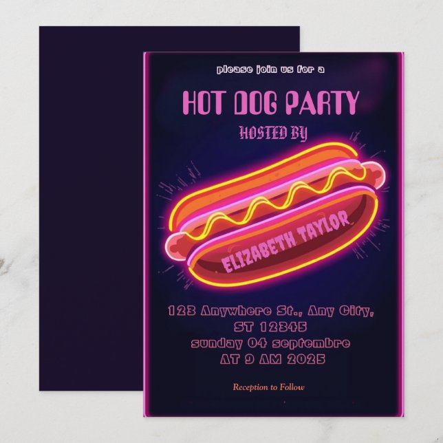 Hot Dog Party Invitation – Fun Food Celebration Einladung (Vorne/Hinten)