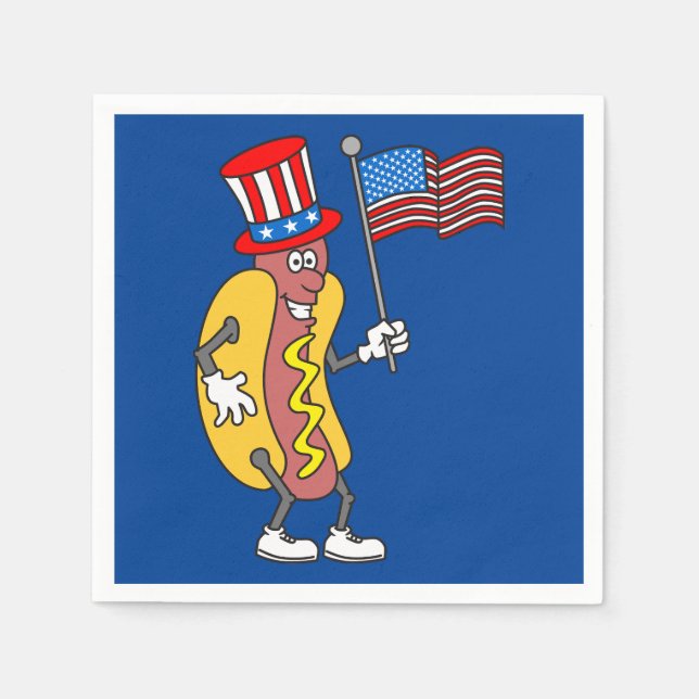Hot Dog Patriotic Holding US Flag 4. Juli Serviette (Vorderseite)