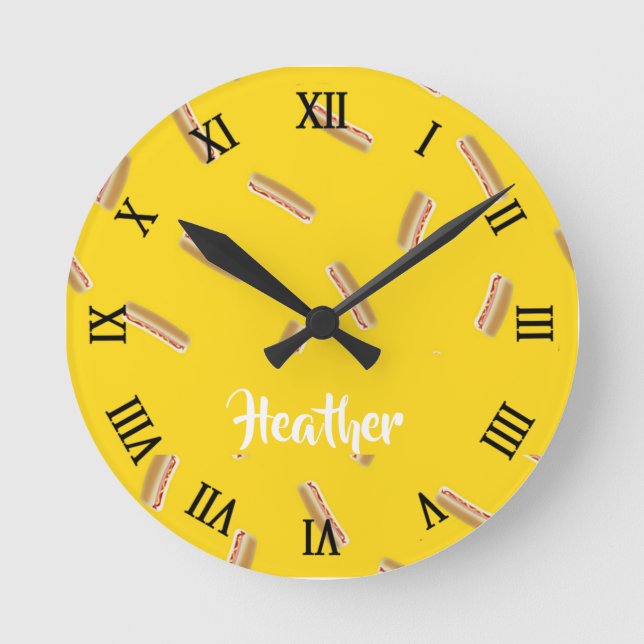 Hot dog pattern on yellow runde wanduhr (Vorderseite)