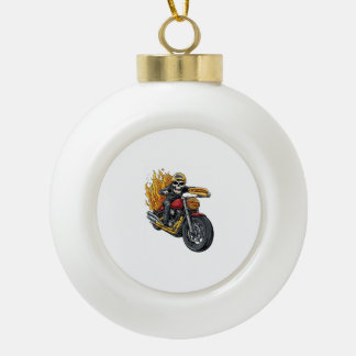 Hot Dog Rider - Funny Biker Skull Keramik Kugel-Ornament
