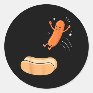 Hot Dog Tauchgang Lustige Wurst Springt In Brötche Runder Aufkleber