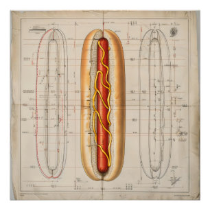 Hot Dog Vintage-Blueprint Fotodruck