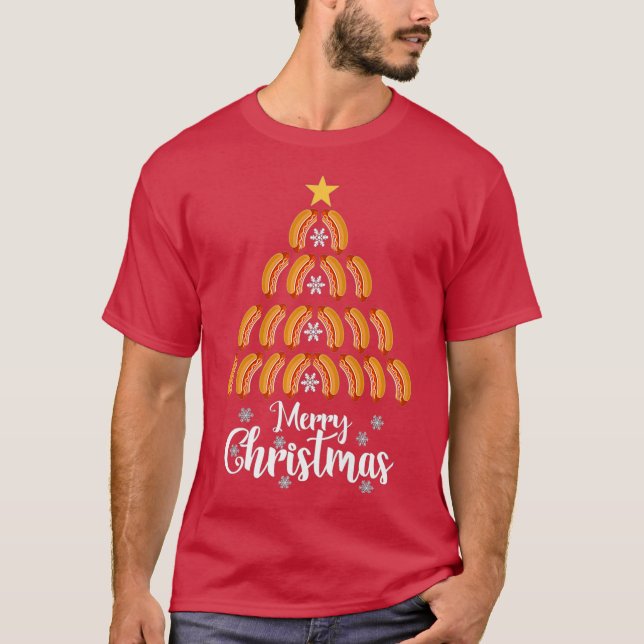 Hot Dog Weihnachtsbaum für Hot Dog Liebhaber T-Shirt (Vorderseite)