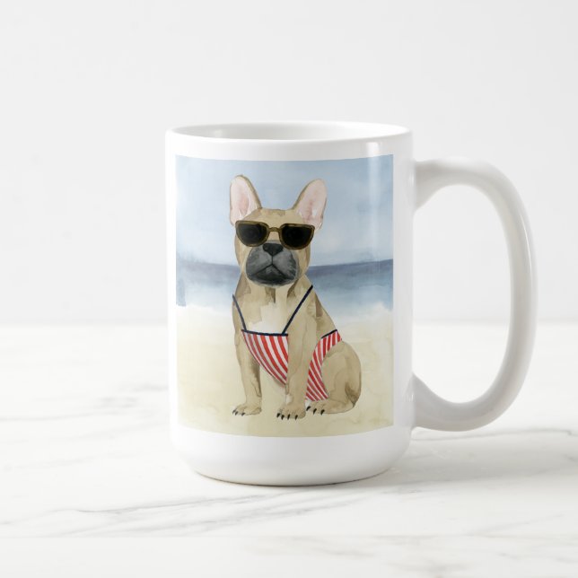 Hot Dog | Welpe in Sonnenbrille am Strand Kaffeetasse (Rechts)