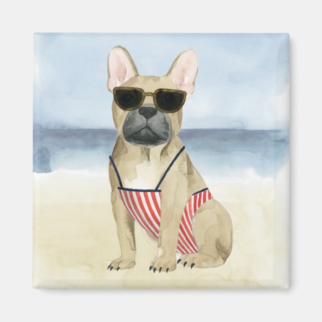 Hot Dog | Welpe in Sonnenbrille am Strand Magnet (Vorne)