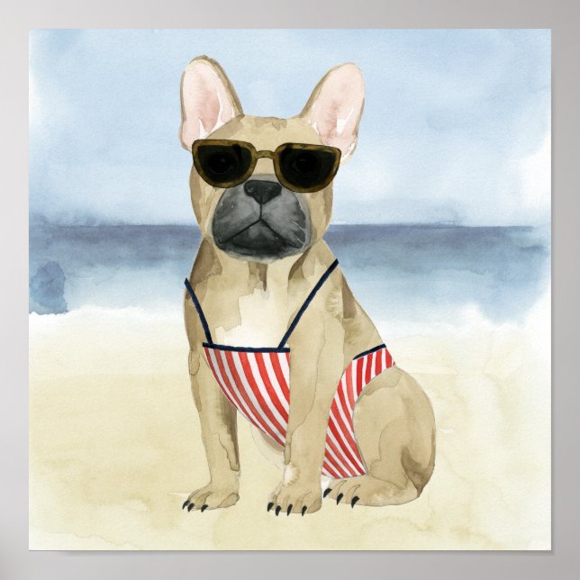 Hot Dog | Welpe in Sonnenbrille am Strand Poster (Vorne)