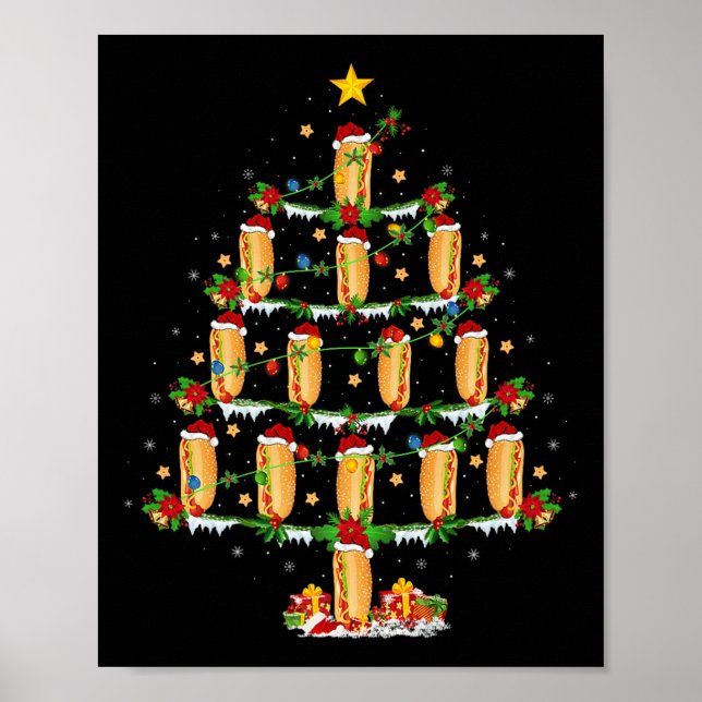 Hot Dogs Christmas Tree Lights Funny Fast Food Hot Poster (Vorne)