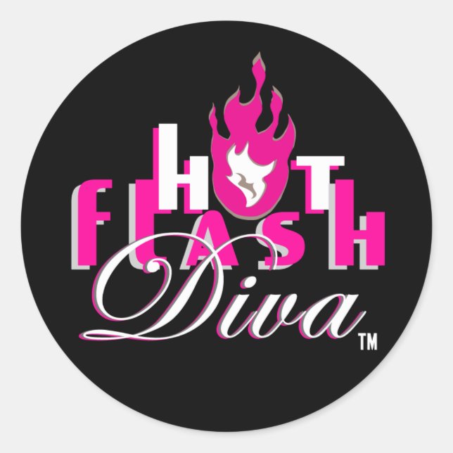 Hot-Flash-Diva-Logo für dunkles Bkg Runder Aufkleber (Vorderseite)